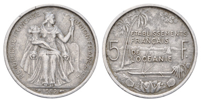 Французская Океания 5 франков 1952 год-тип KM 4 алюминий 3460-633