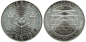 Швеция 100 крон 1984 Карл XVI Густав (1973- ), Стокгольмская конференция KM 863 серебро BUNC 3460-824