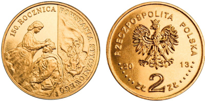 Польша 2 злотых 2013 MW, 150 лет со дня восстания 1863 года KM 852 нордик UNC 4676-943