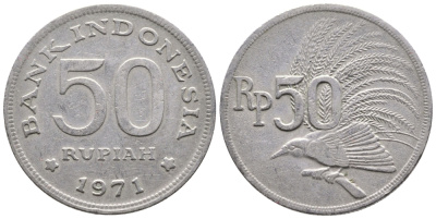 Индонезия 50 рупий 1971 райская птица KM 35 медно-никель 3461-131