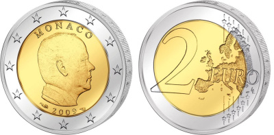 Монако 2 евро 2009 Князь Альберт II KM 195 биметалл UNC 1528-313