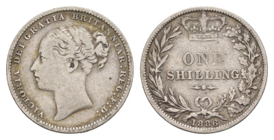 Великобритания 1 шиллинг 1886 Виктория (1837-1901) KM 734.4, Spink 3907 серебро 1520-1331