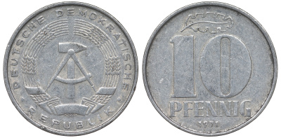 ГДР 10 пфеннигов 1971 А KM 10 алюминий 62-824