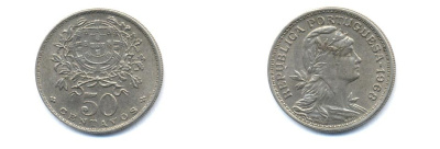 Португалия 50 сентаво 1968 KM 577 медно-никель 4379-1054