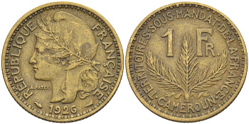 Французский Камерун 1 франк 1926 (а), монетный двор Париж KM 2 алюминиевая бронза 4681-136