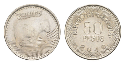 Колумбия 50 песо 2012 KM 295 сталь плакированная никелем UNC 4651-565