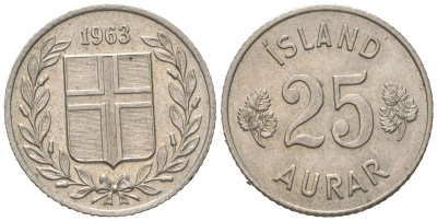 Исландия 25 эйре 1963 KM 11 медно-никель 4169-748
