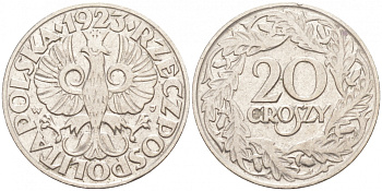 Польша 20 грошей 1923 w KM 12, Parchimowicz 105 никель 4516-232