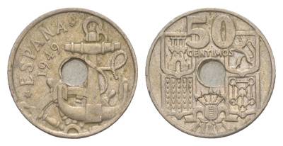Испания 50 сентимо 1949 (62) Франсиско Франко KM 777 медно-никель 4611-413