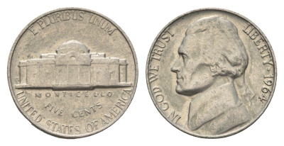 США 5 центов 1964 Джефферсон KM A192 медно-никель 4674-532