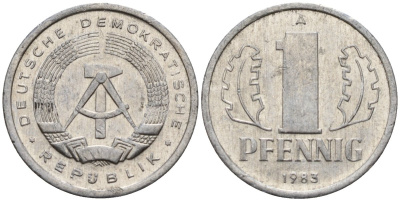 ГДР 1 пфенниг 1986 A KM 8.1 алюминий 4189-524