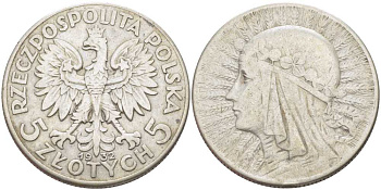 Польша 5 злотых 1932 Ядвига KM 21 серебро 5010-1124