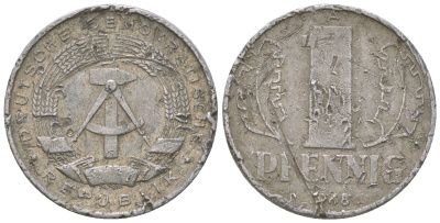ГДР 1 пфенниг 1968 А КМ 8.1 алюминий 4651-1138