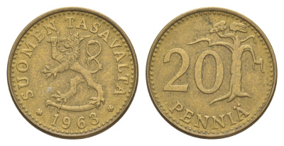 Финляндия 20 пенни 1963 KM 47 алюминиевая бронза 4525-837