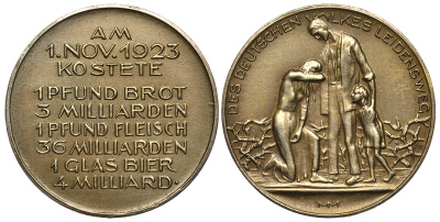 Германия медаль 1923 инфляция, цена на 01 ноября 1923 латунь 413-6623