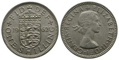 Великобритания 1 шиллинг 1962 Елизавета II (1952-2022), Английский герб KM 904, Spink 4147 медно-никель 4384-443