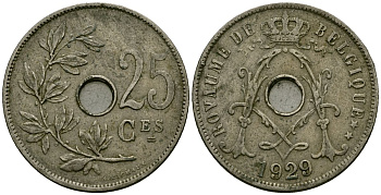 Бельгия 25 сантимов 1929 Belgique KM 68 медно-никель 4165-623
