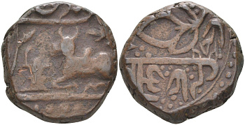 Индия, Индаур (Indore) 1/2 анна ND AH1286, Shah Alam II (1759-1806), вес 16,98 гр. KM 64 медь 00-00