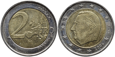 БЕЛЬГИЯ 2 ЕВРО 2006 АЛЬБЕРТ II KM 231 биметалл 4390-1127