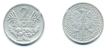Польша 2 злотых 1974 MW KM 46, Parchimowicz 216h алюминий 83-255