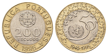 Португалия 200 эскудо 1995 50 лет ООН KM 679 биметалл UNC 4678-826