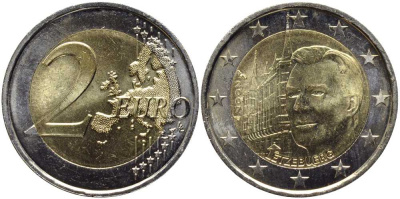 Люксембург 2 евро 2007 замки Люксембурга, дворец Великих герцогов KM 95 биметалл UNC 4112-312