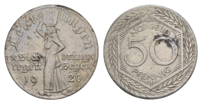 Лайхлинген 50 пфеннигов 1920 Funck 284.2, Men18 18217.2 железо 1528-225