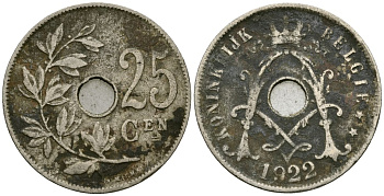 Бельгия 25 сантимов 1922 Belgie, Альберт I (1909-1934) KM 69 медно-никель 4165-846