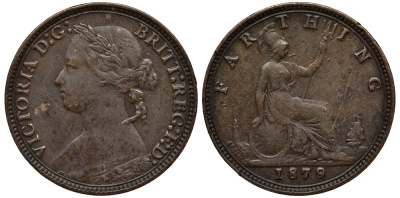 Великобритания 1 фартинг 1879 Виктория (1837-1901) KM 753, Spink 3958 бронза 99-1156