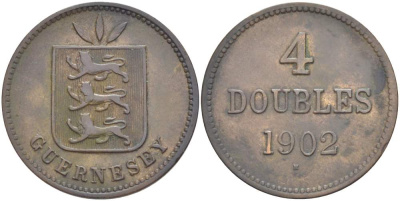 Гернси 4 дабла (дубля) 1902 Н KM 5 бронза 4517-934