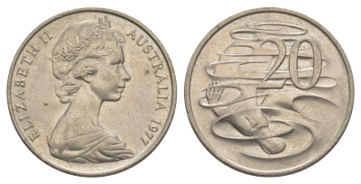 Австралия 20 центов 1977 Елизавета II (1952-2022), утконос KM 66 медно-никель UNC 4381-423