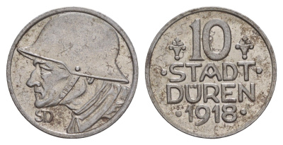 Дюрен 10 пфеннигов 1918 Funck 105.7, Men05 5807.8, Men18 7249.8 железо 1527-1415