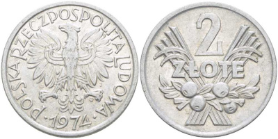 Польша 2 злотых 1974 MW KM 46, Parchimowicz 216h алюминий 4402-113
