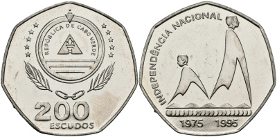 Кабо-Верде 200 эскудо 1995 20 лет независимости KM 35 медно-никель UNC 3333-946