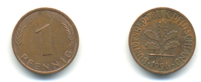 ФРГ 1 ПФЕННИГ 1996 D KM 105, J.380 сталь плакированная медью 176-663