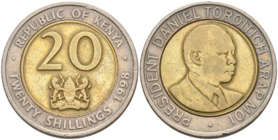 Кения 20 шиллингов 1998 Дэниэл арап Мои KM 32 биметалл 4556-1251
