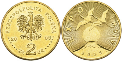 Польша 2 злотых 2005 MW, Япония, экспо 2005 KM 949, Parchimowicz 949 нордик UNC 4676-327