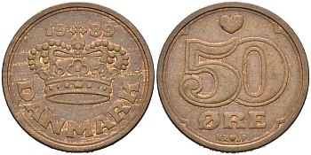 Дания 50 эре 1989 Маргрете II (1972- ) KM 866.1 бронза 4681-1255