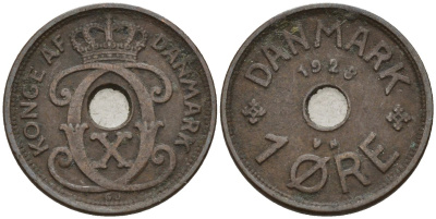 Дания 1 эре 1928 Кристиан X (1912-1947) KM 826 бронза 4147-421