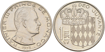 Монако 1 франк 1978 Ренье III (1949-2005) KM 140 никель 190-537