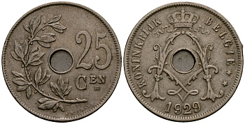 Бельгия 25 сантимов 1929 Belgie, Альберт I (1909-1934) KM 69 медно-никель 4403-623