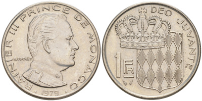Монако 1 франк 1979 Ренье III (1949-2005) KM 140 никель 190-541