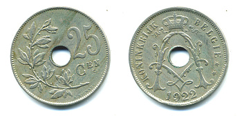 Бельгия 25 сантимов 1922 Belgie, Альберт I (1909-1934) KM 69 медно-никель 4385-537