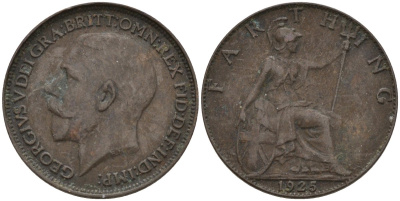Великобритания 1 фартинг 1925 Георг V (1910-1936), светлая отделка KM 808.2, Spink 4060 бронза 4596-953