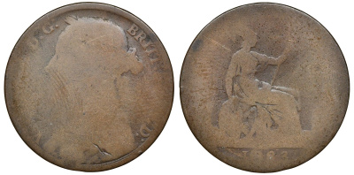 Великобритания 1 пенни 1883 Виктория (1837-1901) KM 755, Spink 3954 бронза 4683-1013