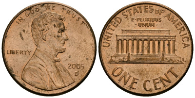 США 1 цент 2005 D KM 201b цинк плакированный медью 4136-1014