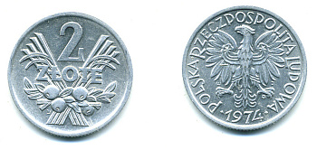 Польша 2 злотых 1974 MW KM 46, Parchimowicz 216h алюминий 59-1446