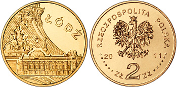 Польша 2 злотых 2011 MW, серия польские города, Лодзь KM 804 нордик UNC 4676-853