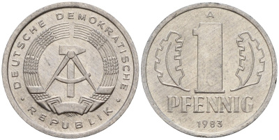 ГДР 1 пфенниг 1983 A KM 8.2 алюминий 188-645