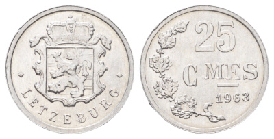 Люксембург 25 сантимов 1963 Шарлотта (1918-1964) KM 45a алюминий UNC 4668-1131